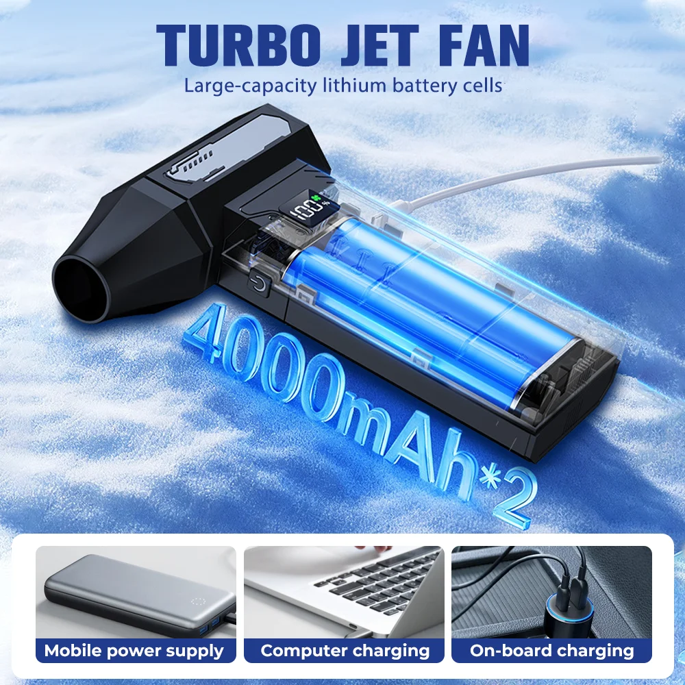 พัดลมแรงทรงพลัง 130000 รอบต่อนาที เครื่องเป่าลมเทอร์โบแรงดัน 200 กรัม ความเร็วสูงแบบไร้แปรงถ่าน พร้อมไฟ LED สำหรับเป่าฝุ่น
