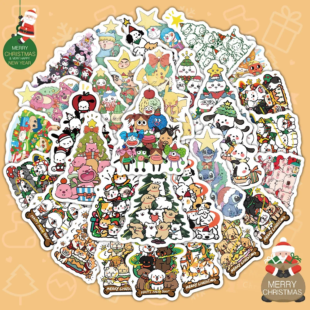 50Pcs Cute cartoon cartoon style Christmas tree Jenga Stickers Graffiti for Scrapbook Decals Sticker Toy Gift