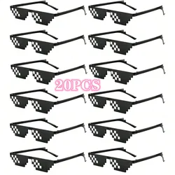 20/6pcs Party Black Sunglasses 8-bit Pixelated Mosaic Game Player Photo Props Funny Glass for Adults Teenagers Face Accessories