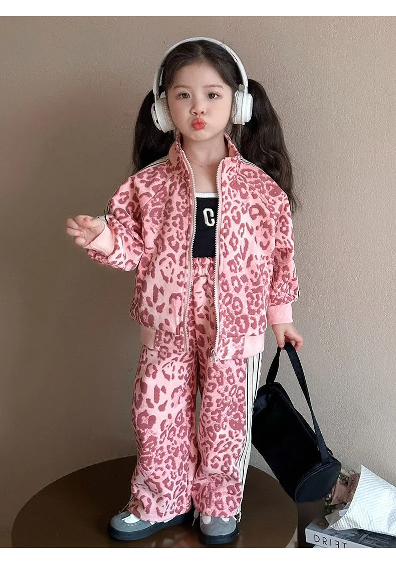 الربيع والخريف مجموعة ملابس الفتيات نمط جديد للأطفال الرياضة ليوبارد معطف + السراويل 2 قطعة مجموعة 90-140 سنتيمتر #2