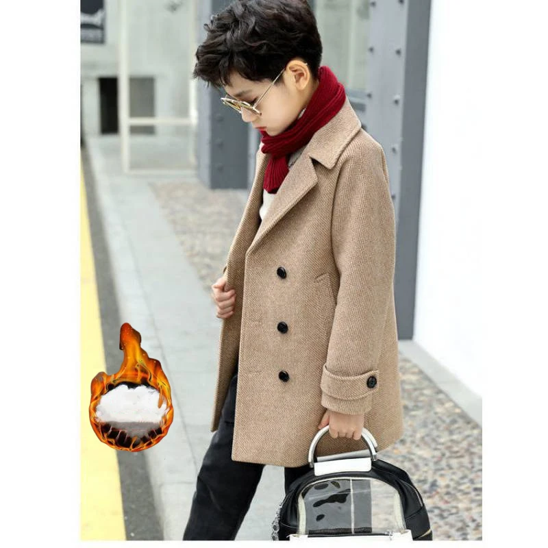 Winter Woolen Jacket For Boy New 2023 Fashion Thickening Coats Handsome Mid-Length Keep Warm Outerwear Casual Children Clothing