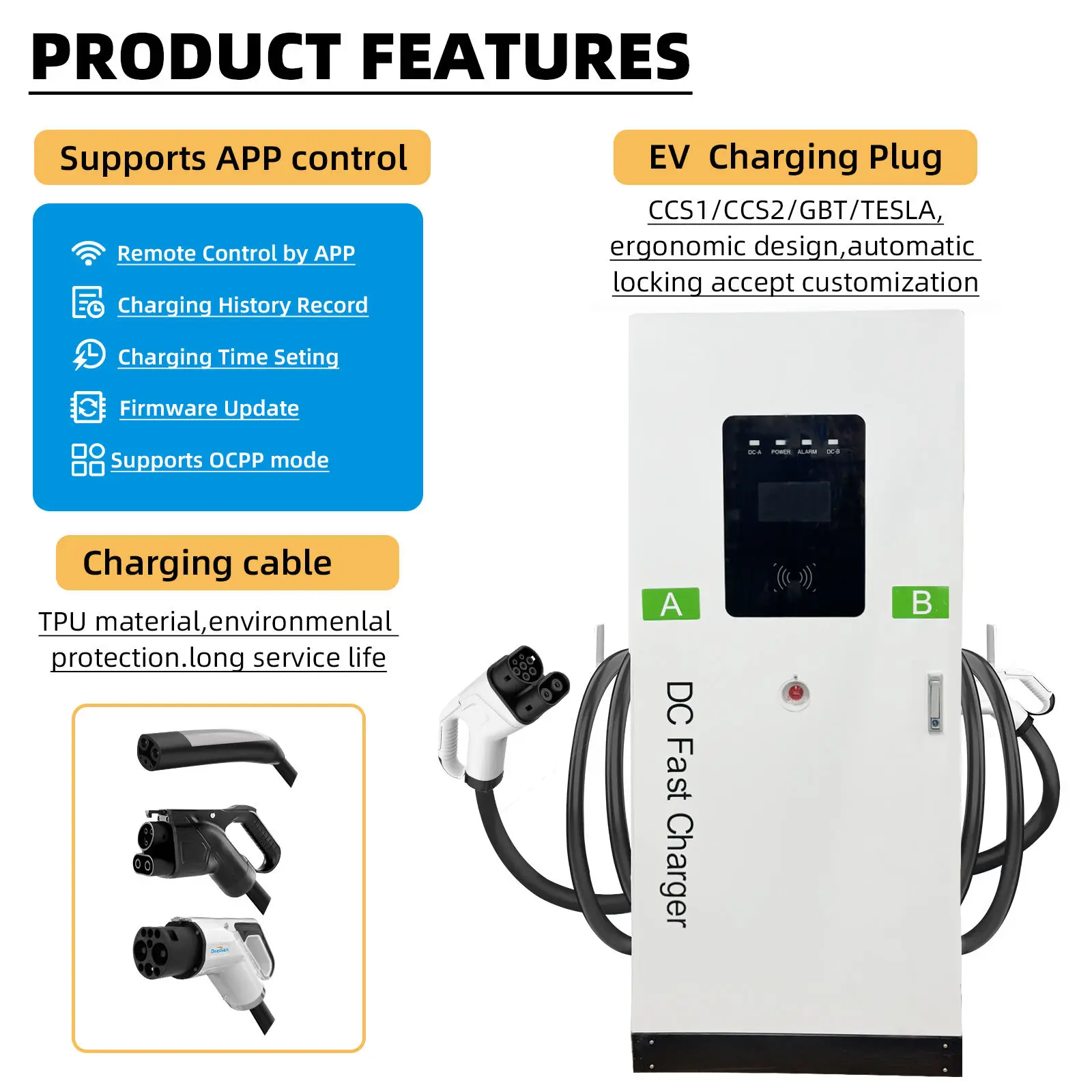 DC Fast Charger 60kW EV Charging Station CCS2 GBT Plug RFID Card Smart Commercial Parking Public Charger Floor Mount