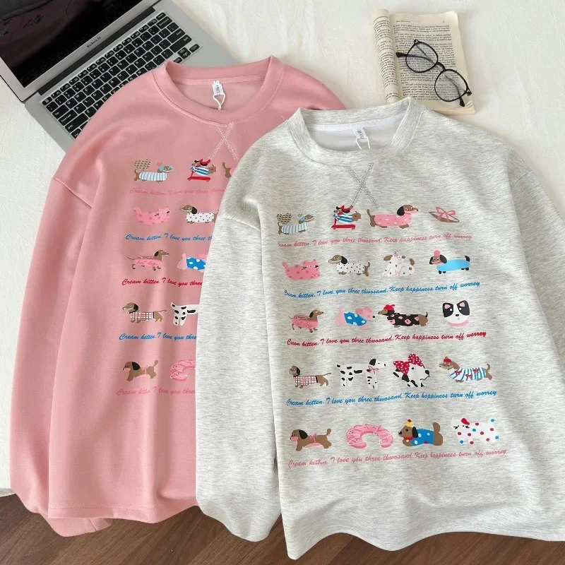 2024 Korean New Fashion Y2k Hoodies Women Loose Print Casual Harajuku Sweatshirts Female Autumn Embroidery Design Chic Clothes image 4