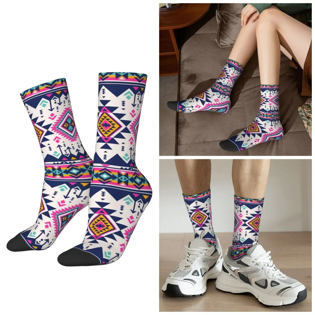 

All Seasons Geometric Bohemian Tribal Pattern Socks Harajuku Sport Middle Tube Socks Casual Stockings for Men Women Christmas