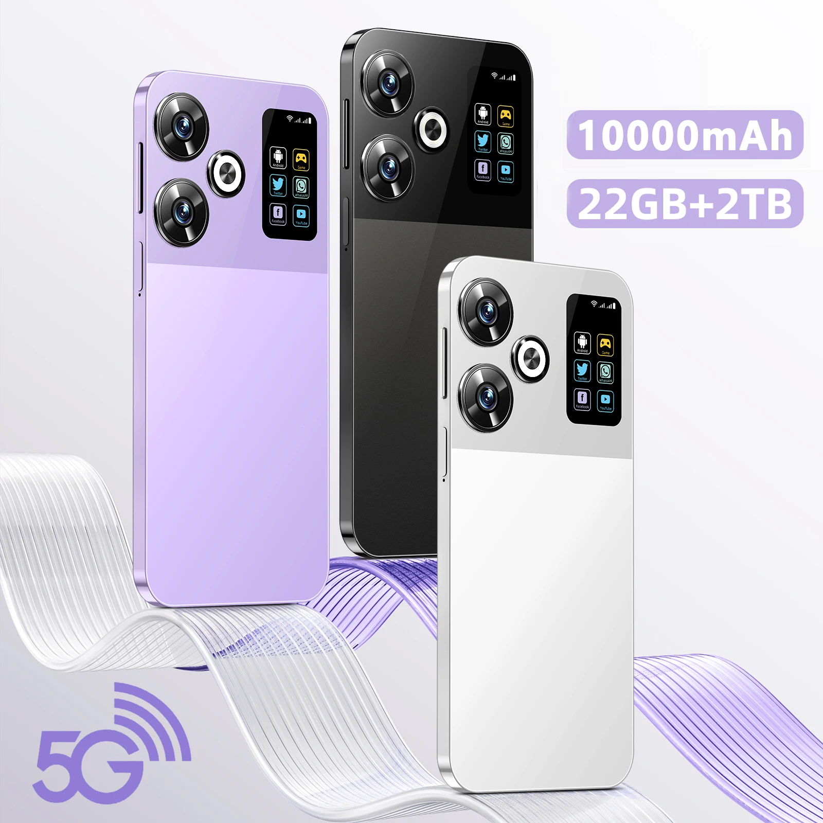 Nouvelle coque pour Smartphone, écran HD 7.3, 22 go + 2 to, Android 14, 10 cœurs, 10000Mah, visage débloqué, 5G, Version mondiale