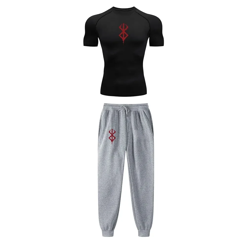 Anime Compression Set Berserk Guts Print Performance GYM Set Men's Athletic Workout Quick Dry Shirts+Sweatpants Unisex Sportwear