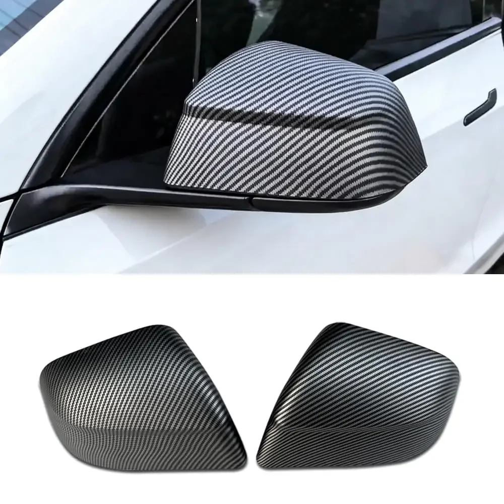 2 Stück Tesla Model YL / Y Juniper Carbonfaser Schwarze Seitenspiegelabdeckung ABS Schadensfreie Installation Schutzdekoration – Detail 14
