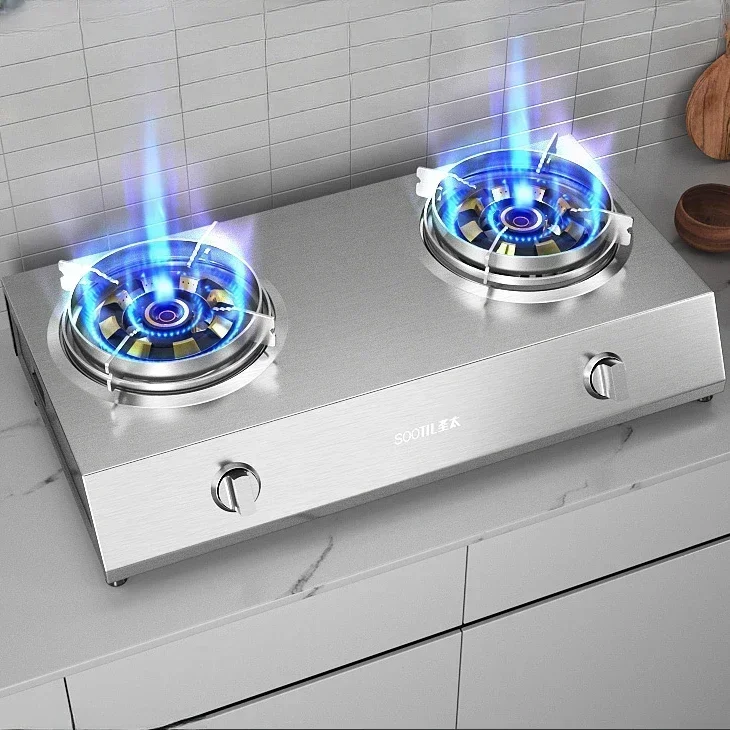 Gas Stove Double Burner Household Fierce Fire Desktop Liquefied Gas Natural Double-Headed Old Energy Saving Stove