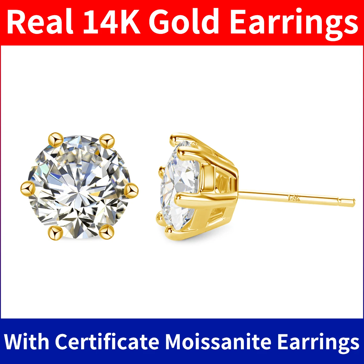 Szjinao 14k Gold Earrings Real Gold Women Luxury AU 585 2 Carat Moissanite Jewelry For Girls Christmas Gift With Certificate Hot