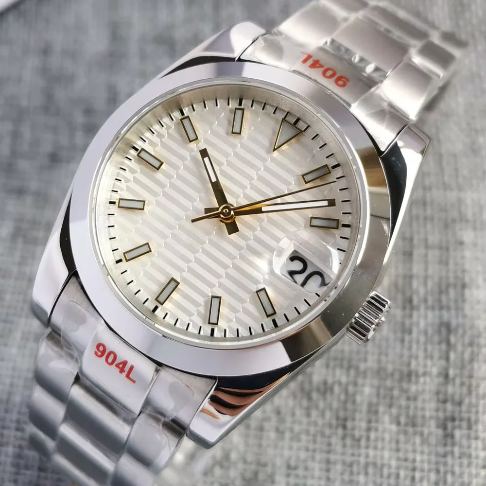 36mm/39mm 노란색 질감의 야광 다이얼 새로운 24 보석 NH35A 자동 남성용 시계 사파이어 크리스탈 팔찌 스트랩