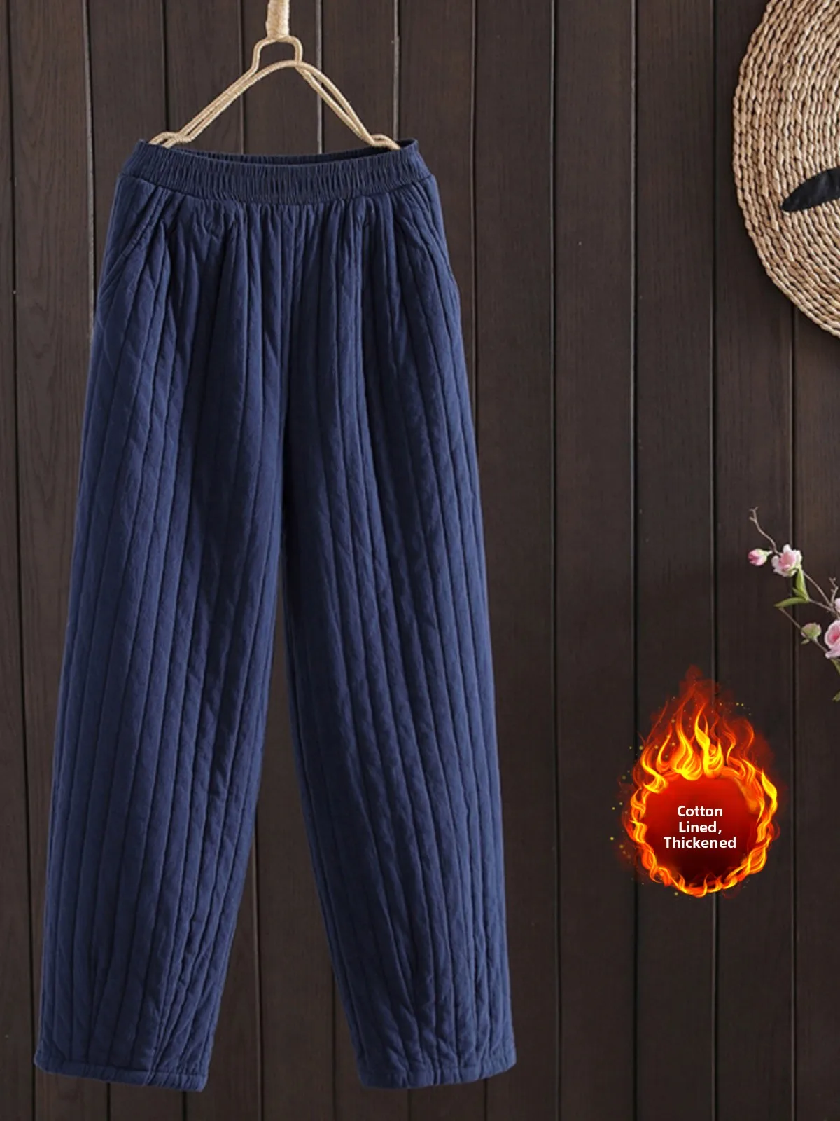 Thiened Cotton Linen Casual Pants High Waist Trousers for Women plus Size Outerwear Warm Pants with ket Commute Sle