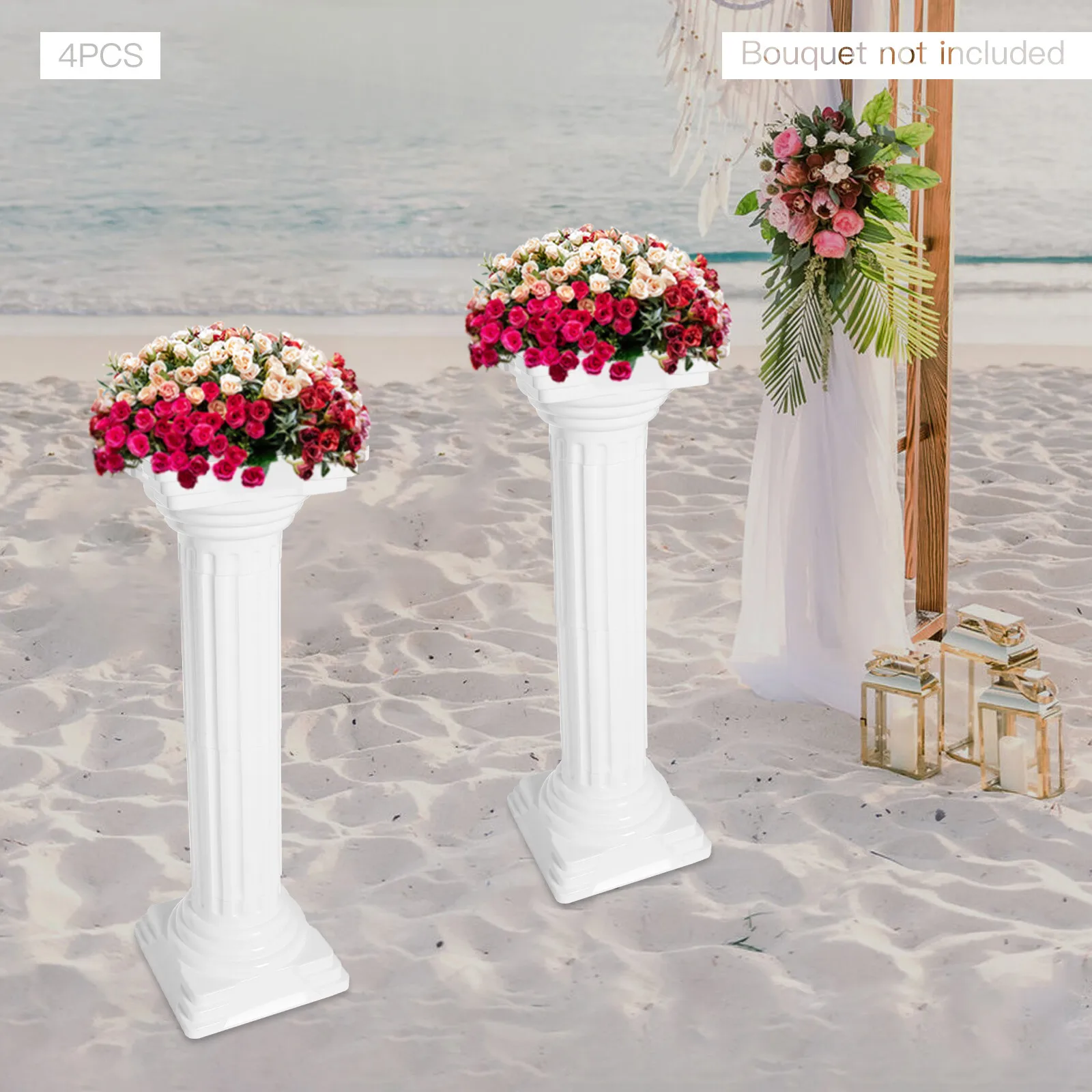 4 Stylolitic Plastic White Flower Stand Portable Wedding Decor Roman Column Roman Pillars For Garden Terrace Lawn Courtyard