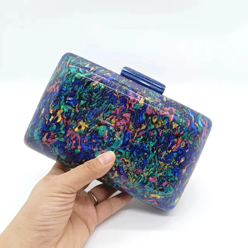 Women\'s Handbag Luxury Acrylic Evening Bags Navy Blue Vintage Colorful Sequins Clutch Purse Party Prom Casual Shoulder Crossbody