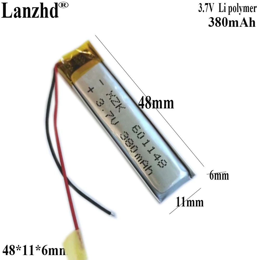 3.7V Li Lithium polymer battery 380mAh For Recording pen point reading pen LED light camera 601248 601148