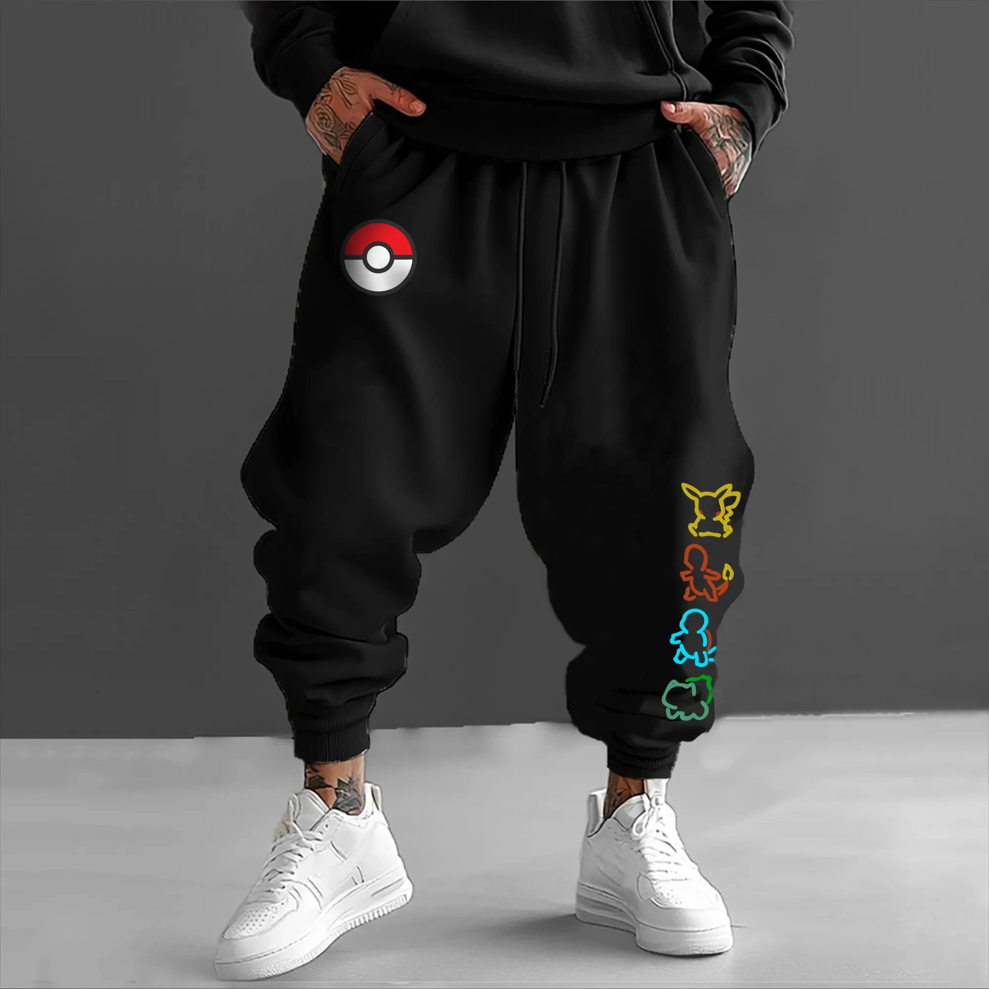 Pokémon jogo dos desenhos animados impressão sweetpants masculino e feminino outono/inverno novo harajuku na moda casual solto calças de colarinho de grandes dimensões