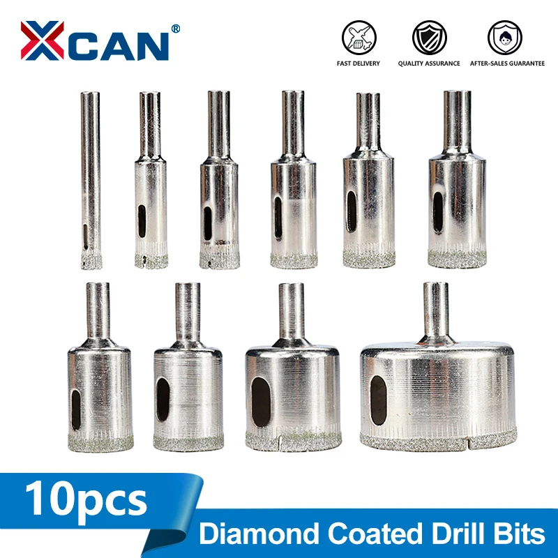 XCAN 10 Stück 8–50 mm diamantbeschichtete Bohrer-Lochsäge für Glas, Marmor, Granit, Stein, Fliesen, Keramik, Elektrowerkzeuge