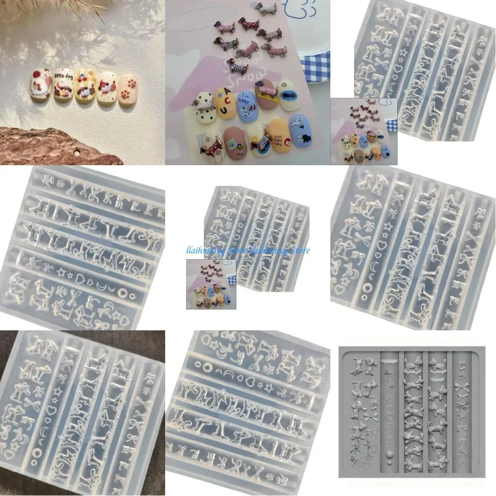 

573B Силиконовая форма с рисунком собаки такса и бантом для дизайна ногтей и украшений из смолы