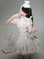 French Romantic Lolita Dress Spring Summer New Gothic Stripe Elegant Big Bow Lace High Neck Waist Cinching Tiered Cake Dress Y2k 4