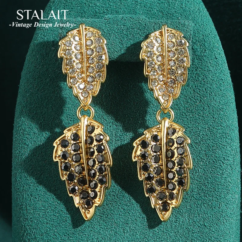 

Vintage Rhinestones Leaf Earrings 18k Gold Color Jewelry Plated Crystal Ancient Woman Luxury Dubai Quality Designer 2025 New
