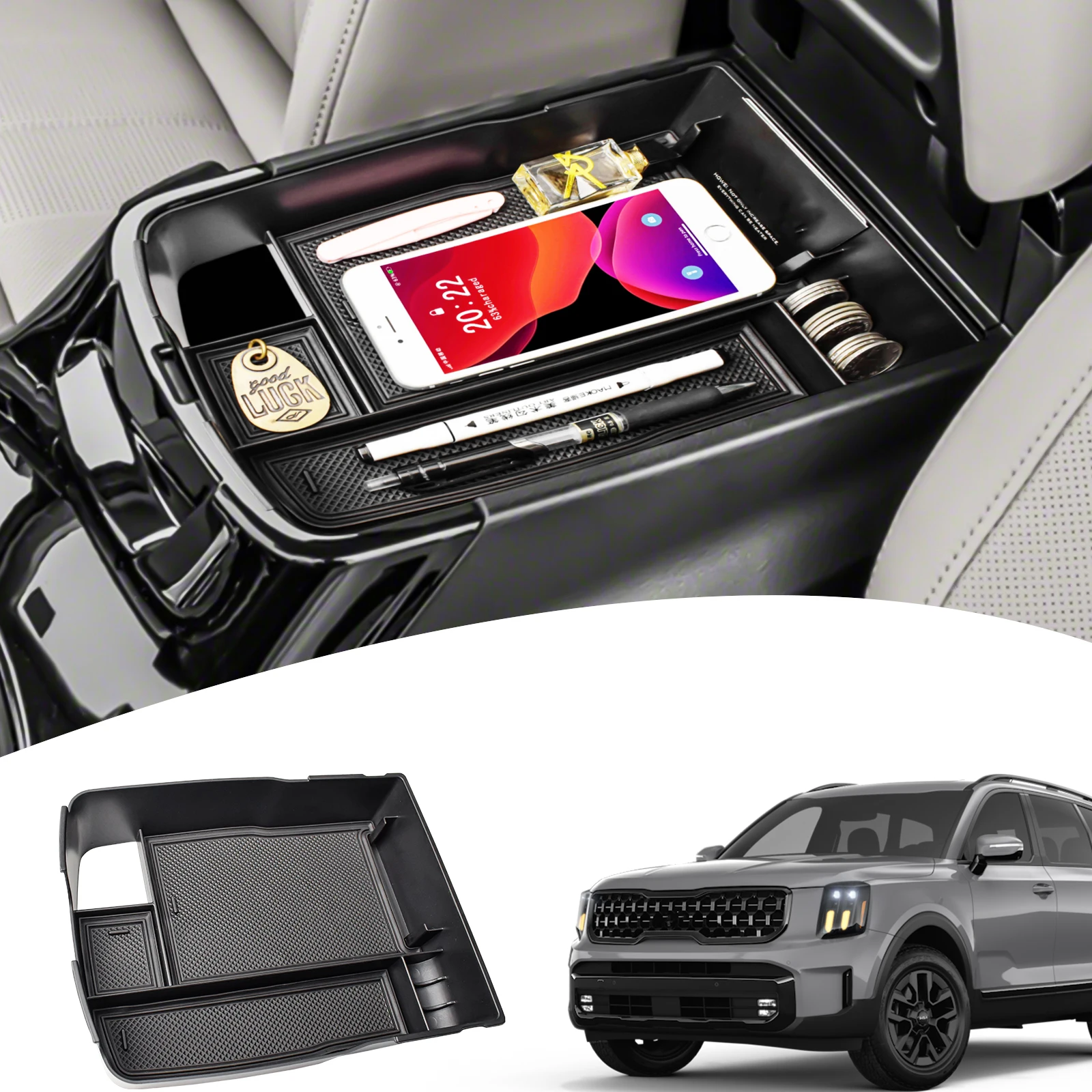 

For KIA Telluride 2020-2024 Kia Telluride Center Console Organizer Tray Secondary Car Armrest Storage Box Insert Car Accessories