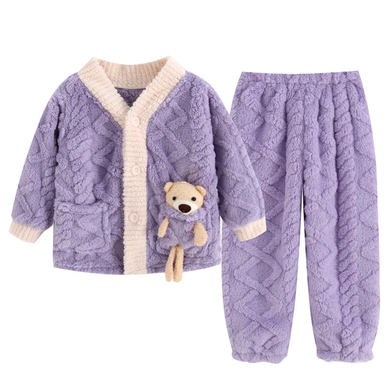 

Family Flannel Pajama Set, Plush Coral Fleece Loungewear for Kids & Parents Matching Sleepwear