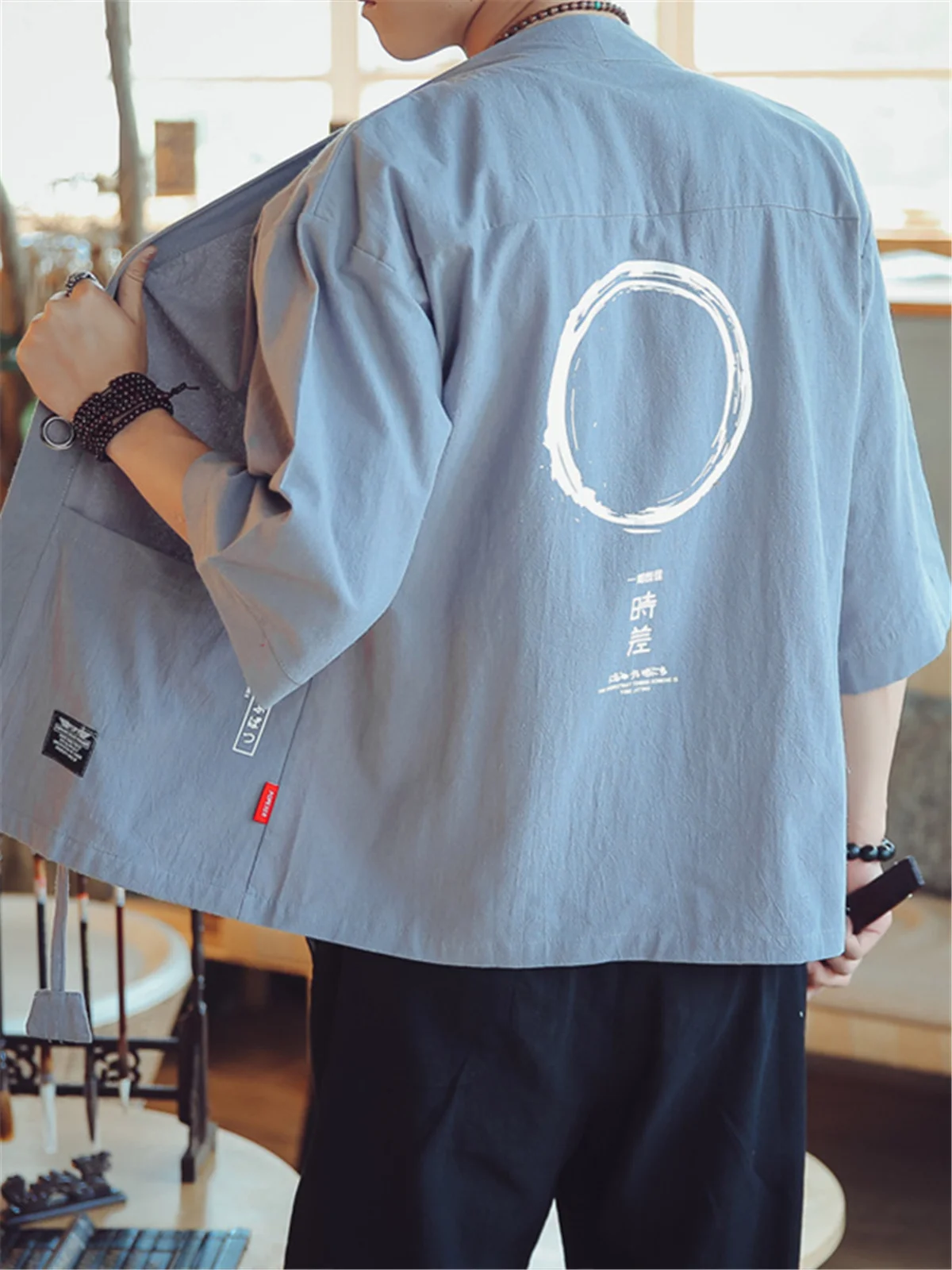 

Lightweight Summer Men's Jaet Thin Svel Hanfu Sle Sun Protection Clothing V-Ne Breathable Loose Fit Youth Faion