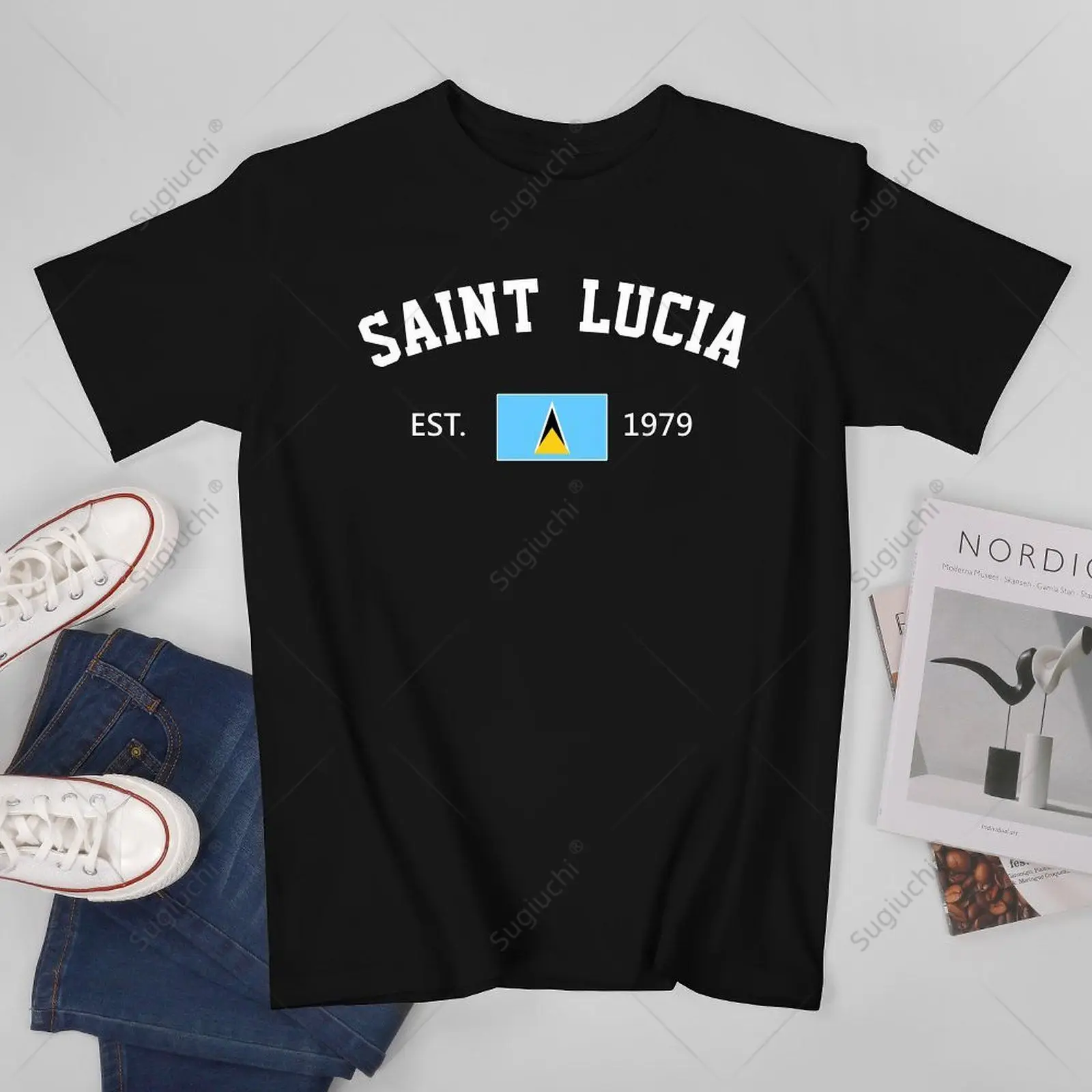 Unisex Men Saint Lucia EST.1979 Independence Day Tshirt Tees T Shirts Women Boys 100% Cotton T-Shirt