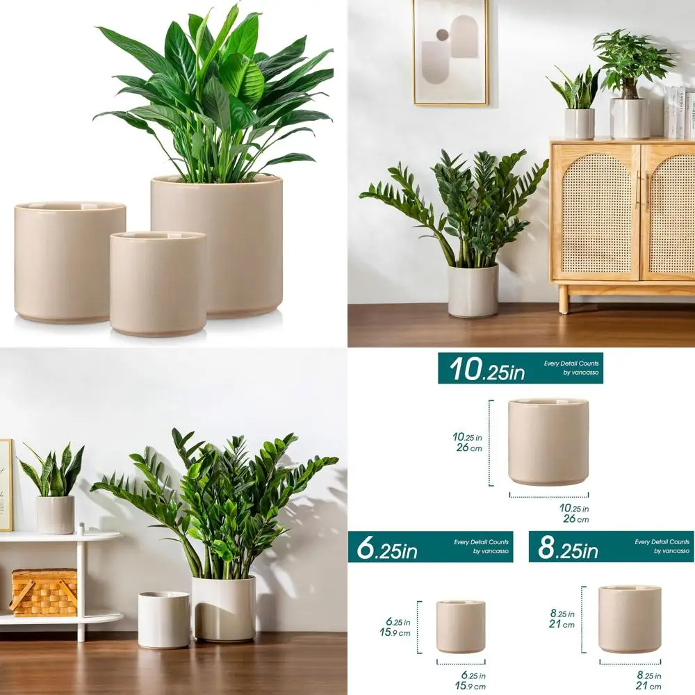 

Набор из 3 больших уличных и комнатных кашпо (6+8+10) с дренажными отверстиями, серый