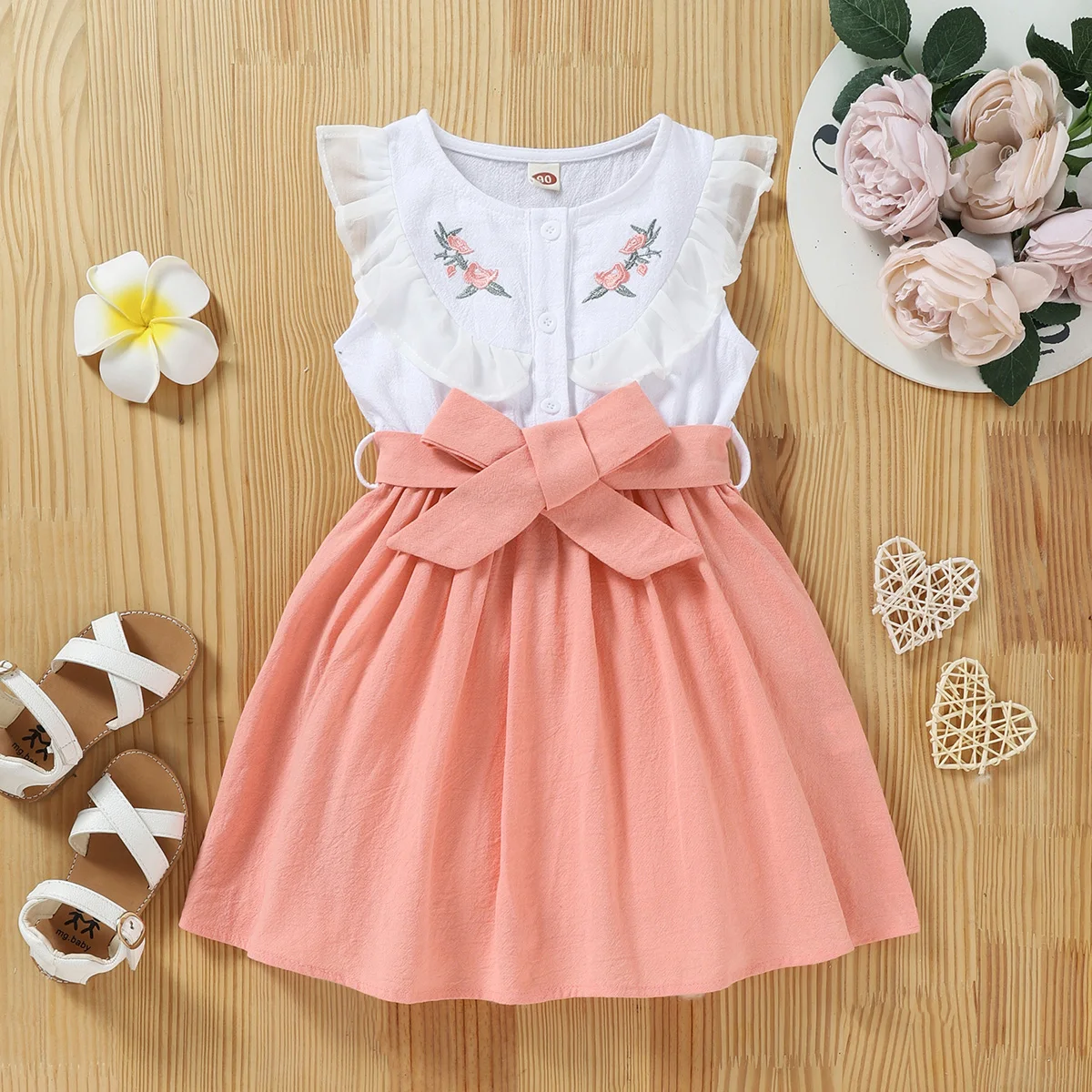 Mädchen Casual Sommer ärmelloses besticktes Blumenkleid Kinderkleidung Kleinkind Mädchen Kleid Kindermode