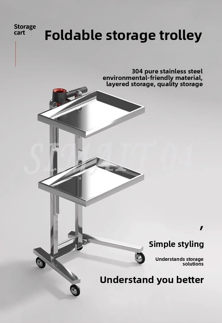 Stainless Steel Foldable Tool Cart Beauty Salon/Barber Shop Trolley Storage workbench supermarket 2-tier tool cart AA