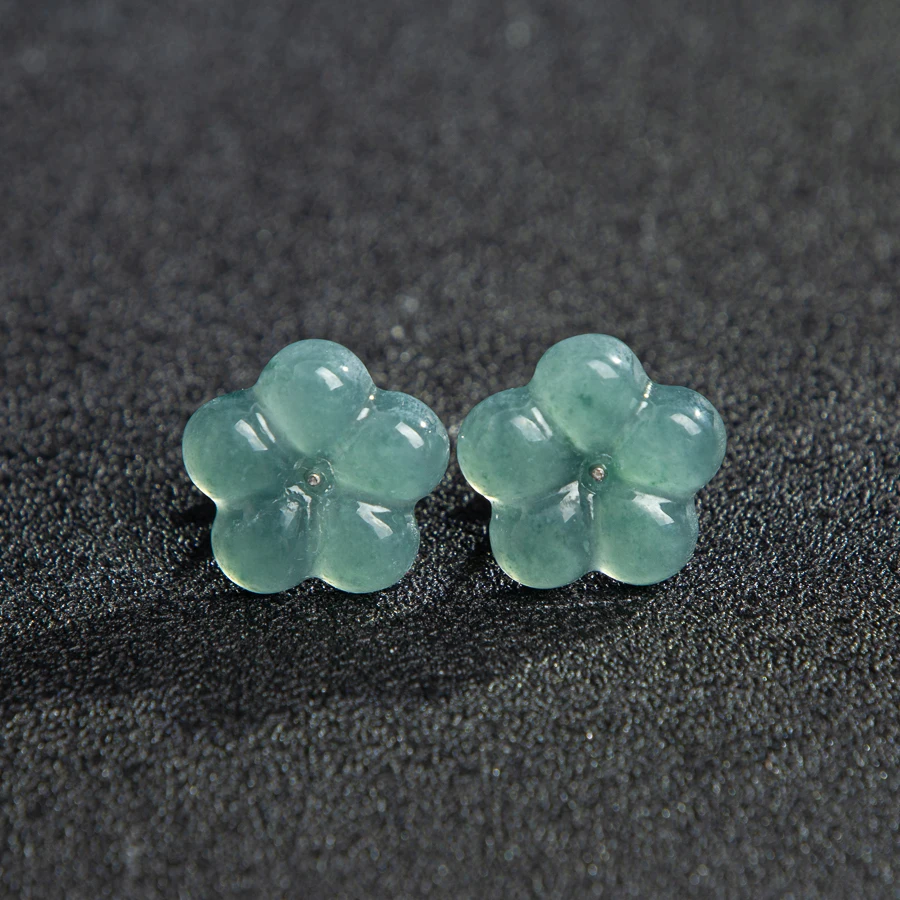 

TIMESWIND Blue Natural A-type Jade Plum Blossom Petal women S925 silver earrings with certificate