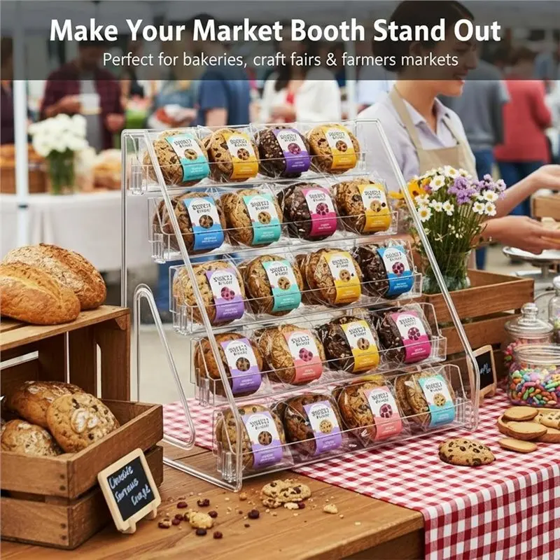 A93E-Acrylic Cookie Display Stand, 5-Tier Dessert Stand,Clear Tiered Cookie Rack Display Riser For Donuts, Pastries, Cupcakes