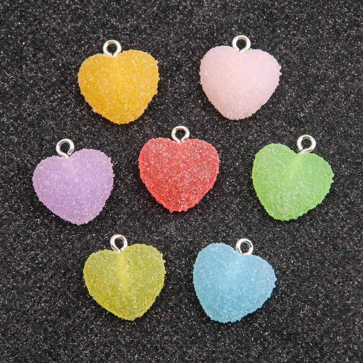 20Pcs 17*18mm 7 Color Colorful Heart Charms Resin Cabochons Necklace Keychain Pendant DIY Making Accessories