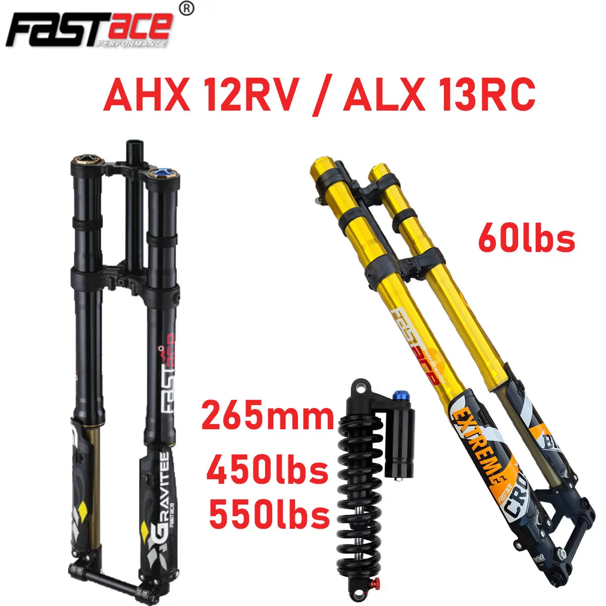 

Fastace AHX12RV Front Suspension Gold ALX13RC Electric Dirty Bike Fork 1.0/2.0 60lbs Rear Shock 265mm for Surron Talaria Sting