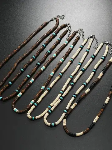 Necklace For Men New Vintage Coconut Shell Coconut Turquoise Necklace, Men's Surf Resort Necklace Collarbone