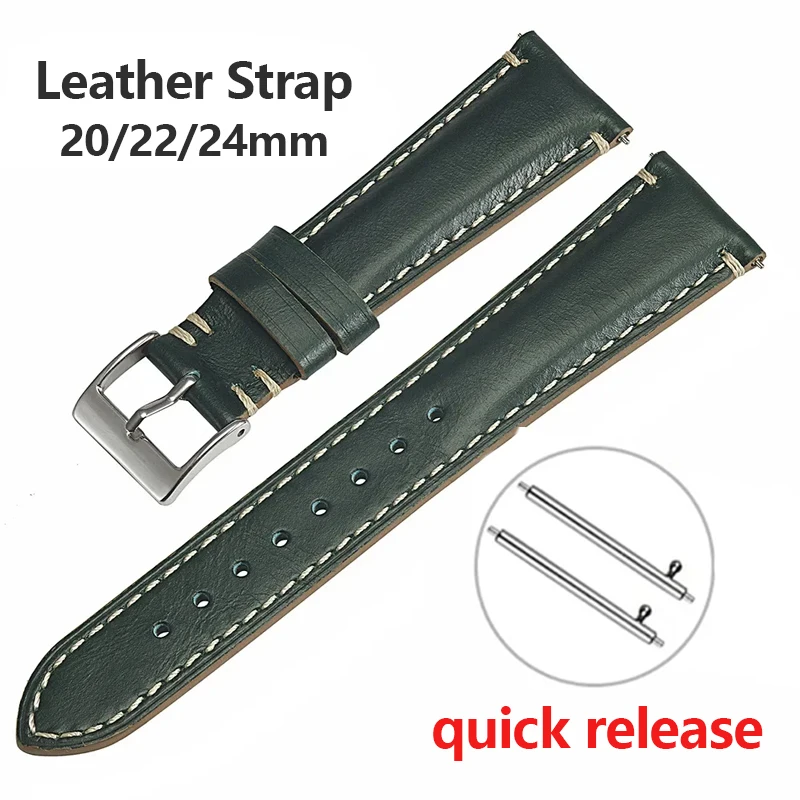 롤렉스 20/24/22mm 퀵 릴리스 남성용 여성용 손목 스트랩 용 세이코 레트로 송아지 가죽 시계 팔찌 용 범용 가죽 손목 밴드