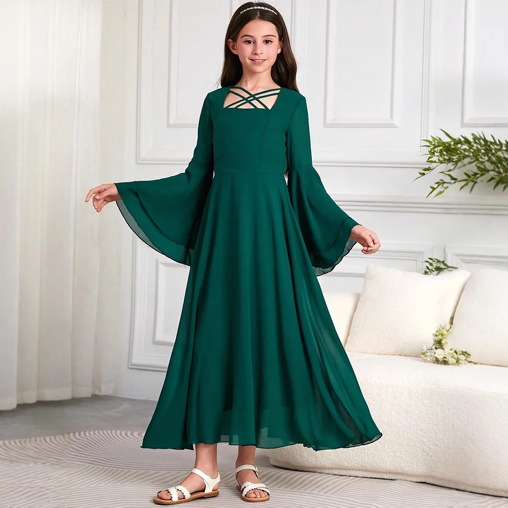 

Марокканское мусульманское детское платье макси с расклешенными рукавами для девочек, халат Рамадан, Ид, Джеллаба, исламская детская одежда, арабская Абая, Турция, кафтан