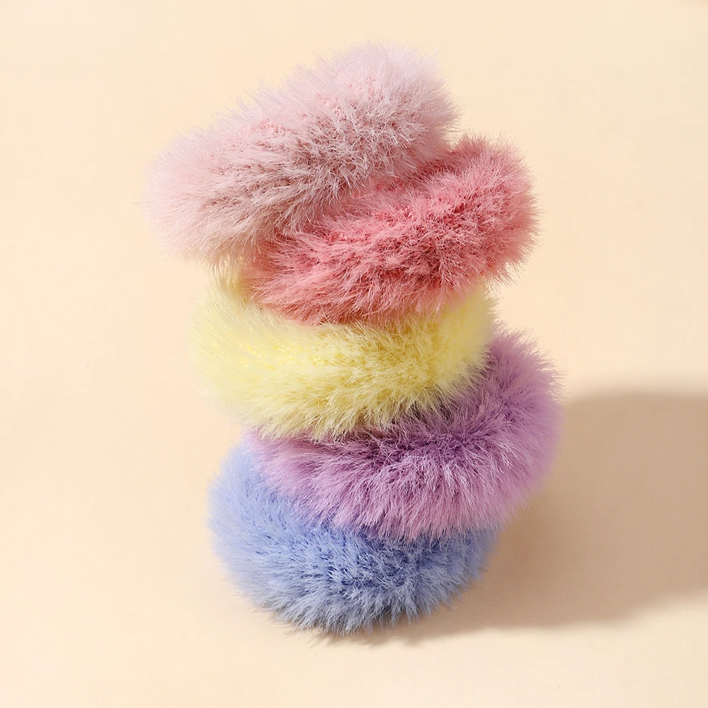 5pcs/bag Girls Mini Colorful Plush Hair Ring Fat Intestine Ring Baby Cute Hairy Head Rope Furry Rubber Band Hair Accessories