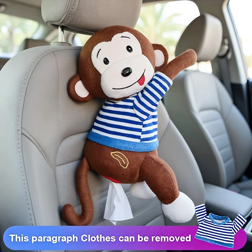 

Leather Monkey Car Tissue Box - Creative Armrest Box with Cartoon Net Red Hanging Seat Rear