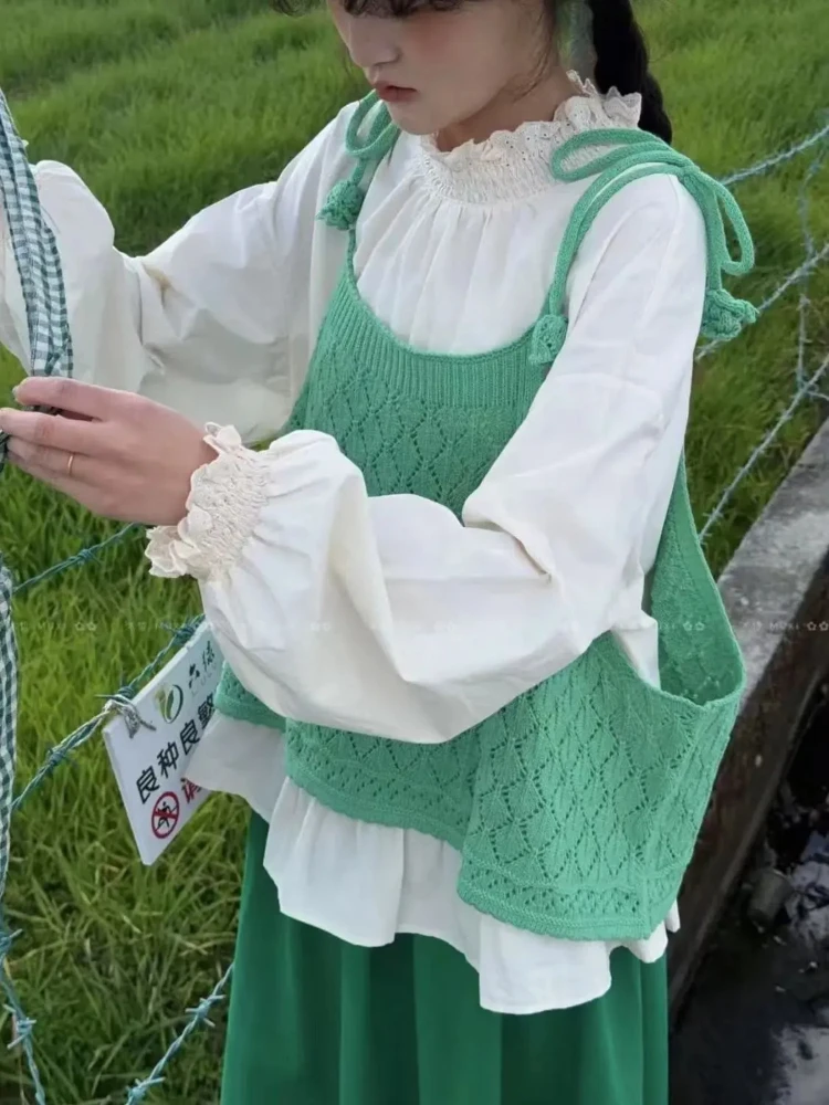 Bandagem de malha colete feminino verão sem mangas solto sobreposição y2k pulôver doce casual sólido todos os jogos camisola