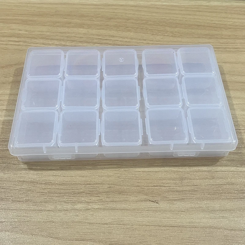 1 set of 15 independent transparent plastic storage boxes, used for DIY diamond painting, bead and jewelry storage, multifunctio
