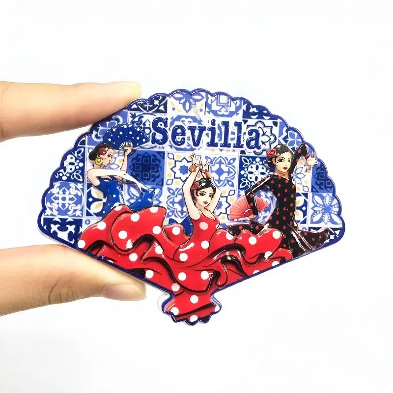 Abanico plegable de bailarina de Sevilla, España, imán cultural y para nevera, recuerdo de viaje popular, decoración del hogar