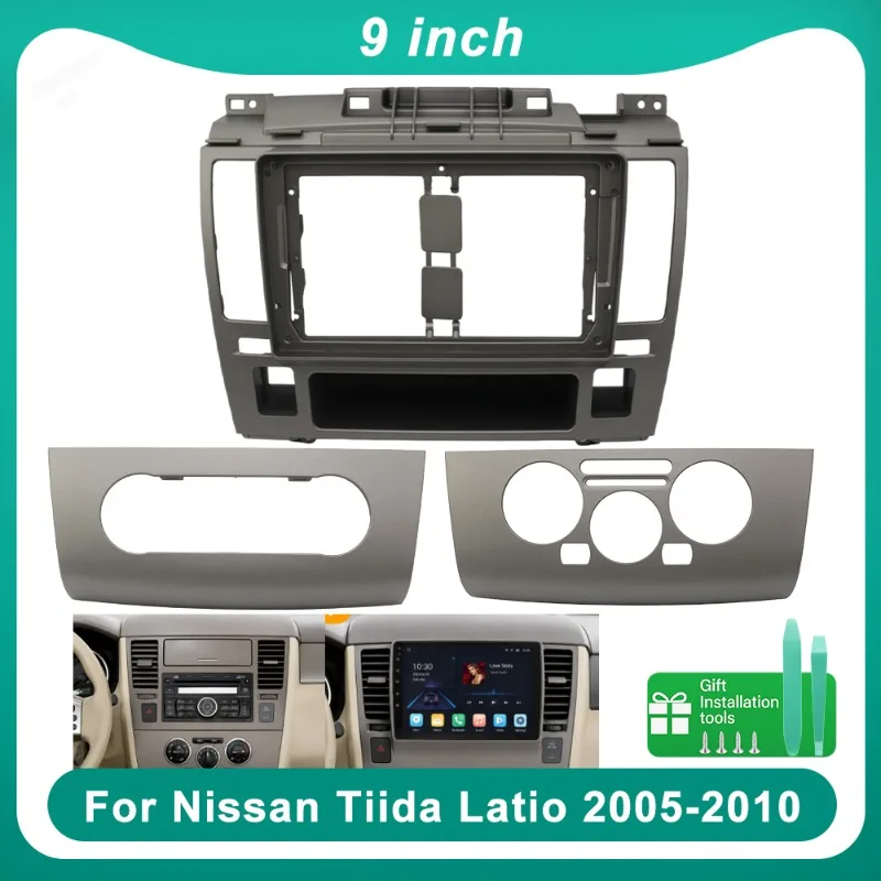 9 Inch Car Radio Fascia Frame for For Nissan Tiida Latio 2005-2010 Dashboard Panel with Wiring Harness