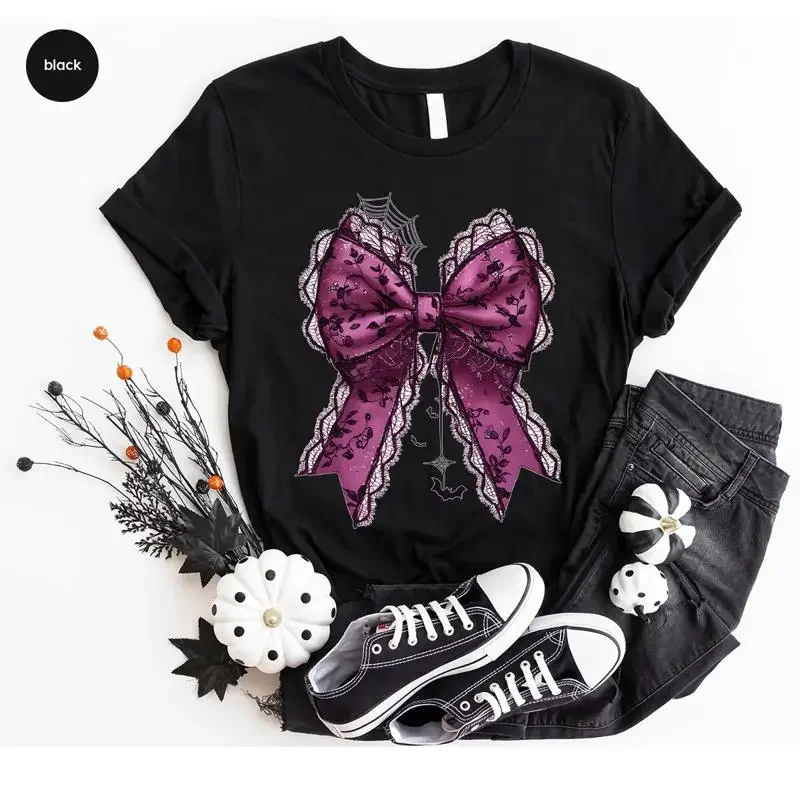 Witchy Halloween Ribbon T Shirt Cute Witch Purple Bow Happy
