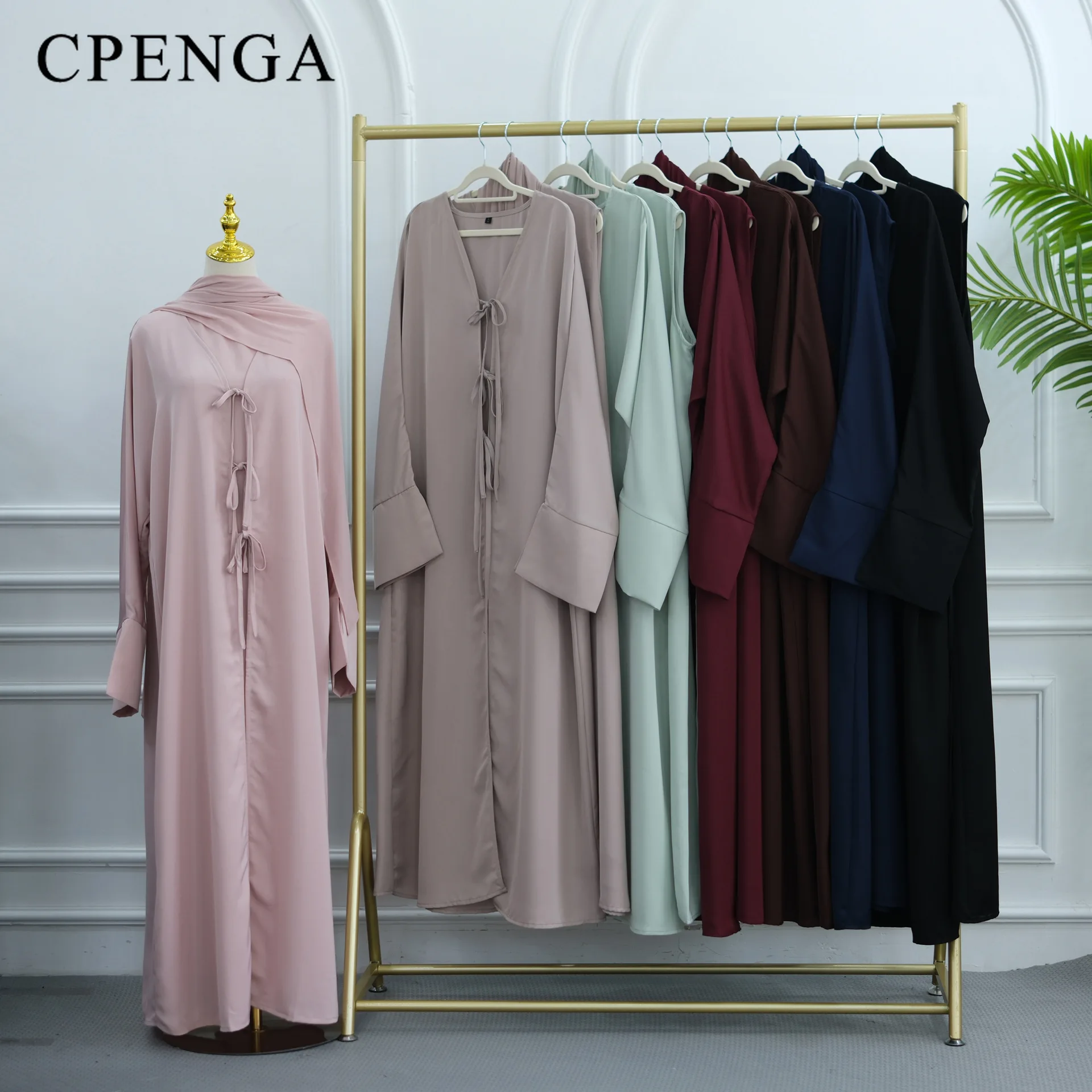 3 Piece Set Luxury Dubai Hijab Abaya for Women Summer Nida Fabric Long Sleeve Tie Front Modest Muslim Dress Eid 2026 Daily Wear