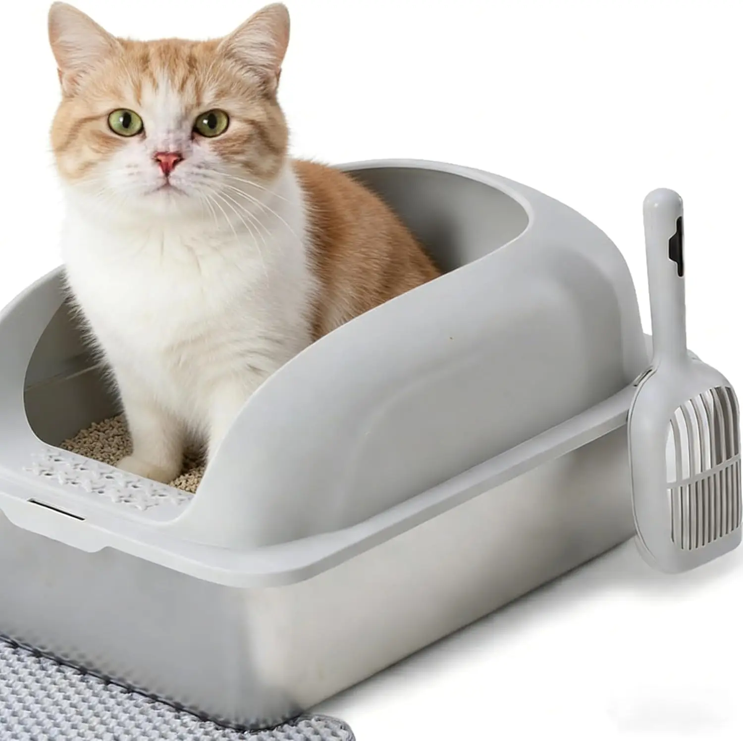 

Лоток для кошачьего туалета из нержавеющей стали XL, очень большой лоток для кошек с крышкой, металлический лоток с высокими бортиками для крупных кошек, антибактериальный.