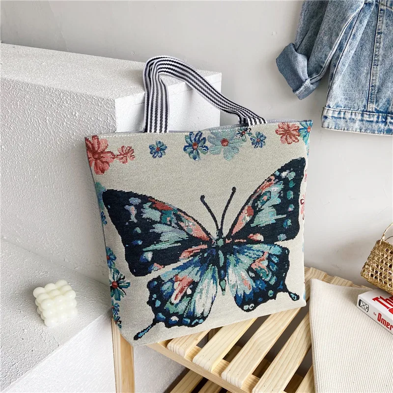 Canvas Bags For Women Shoulder Bag Retro Casual Tote Handbags Ethnic Style Embroidery Large Capacity Hand Bags