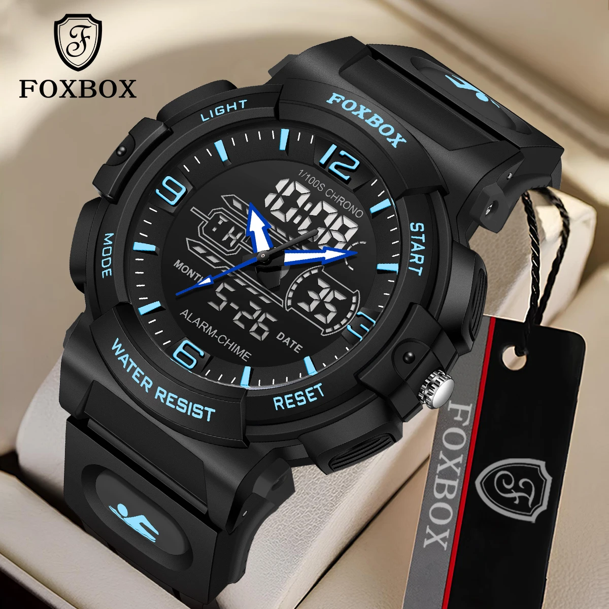 Man Dual Display Quartz Watch for Kids Waterproof Sport Children Anti-Shock Boy Digital Wristwatches+Gift Box