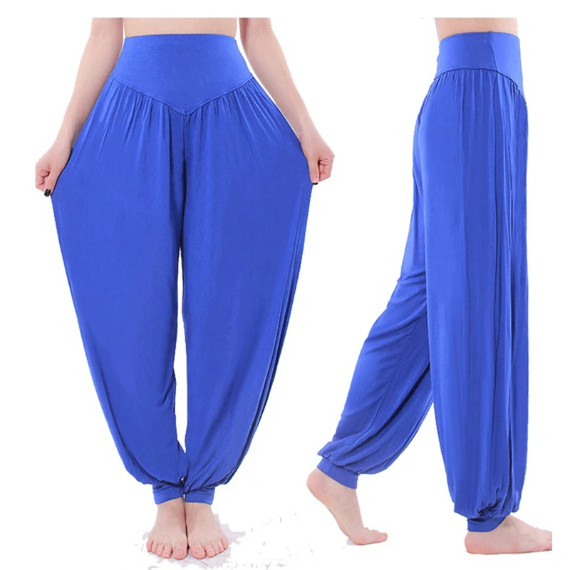 Vrouwen Harem Broek Modaal Katoen Hoge Taille Effen Lange Buikpaal Dans Boho Wijde Broek Joggingbroek Zwart Blauw Roze Pruim