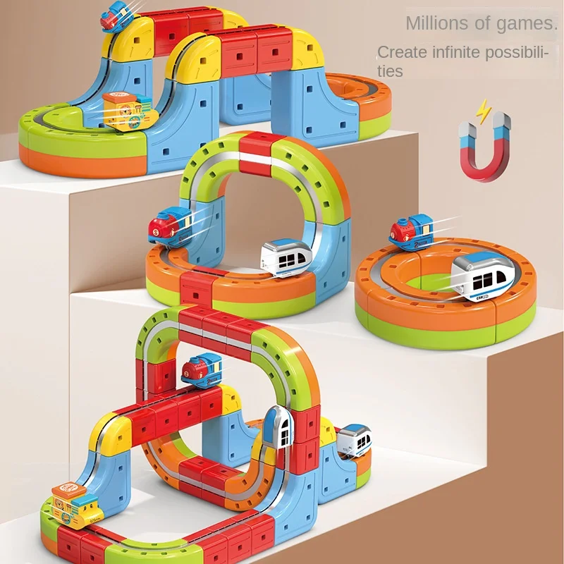 لتقوم بها بنفسك التعليمية البلاستيك المسار عالية السرعة السكك الحديدية بناء لعبة المكعبات سيارة أطفال الهدايا ماجيك قطار إلكتروني السكك الحديدية مكعب لعبة الهدايا